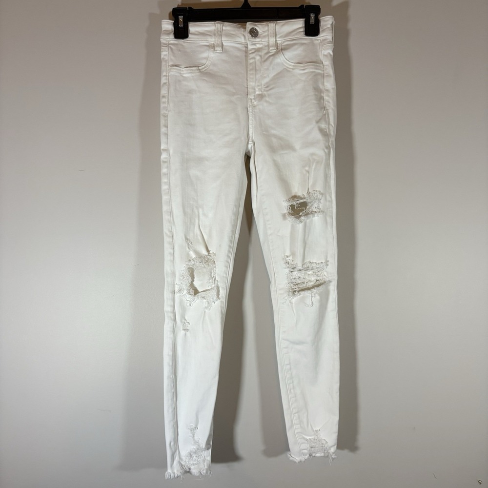 American Eagle Jeans Womens 4 Hi Rise Jegging White Denim Distressed